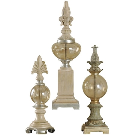 STY/SET OF 3 DECORATIVE | FINIALS IN PLATED 