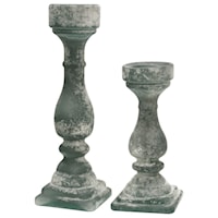 Set of 2 Frosted Recycled Glass Candle Holders 