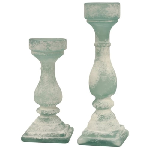 Set of 2 Frosted Recycled Glass Candle Holders 