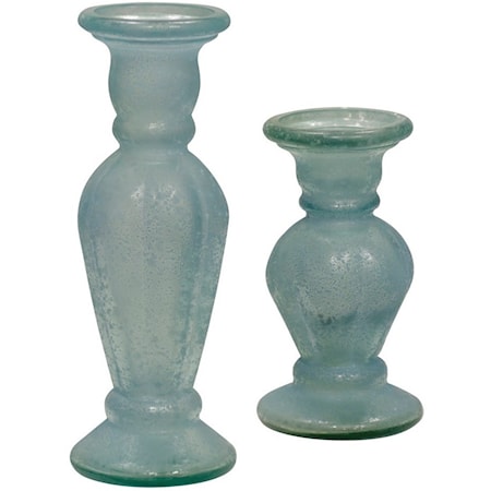 Set of 2 Frosted Recycled Glass Candle Holders 