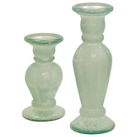 Set of 2 Frosted Recycled Glass Candle Holders 