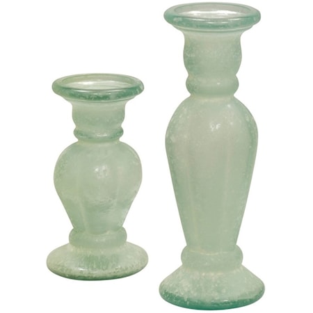 Set of 2 Frosted Recycled Glass Candle Holders 