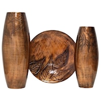 Set of 2 Vases and 1 Charger in Spun Bamboo