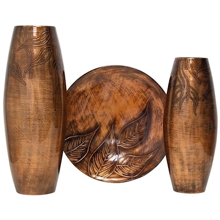 Set of 2 Vases and 1 Charger in Spun Bamboo