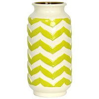 White and Yellow Chevron Striped Ceramic Vase