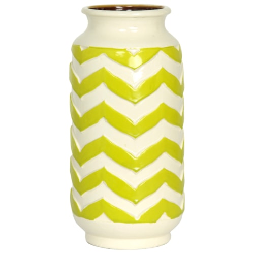 White and Yellow Chevron Striped Ceramic Vase