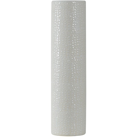 Glossy White Textured Stoneware Vase