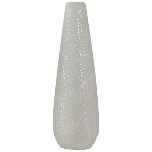 Glossy White Textured Stoneware Vase