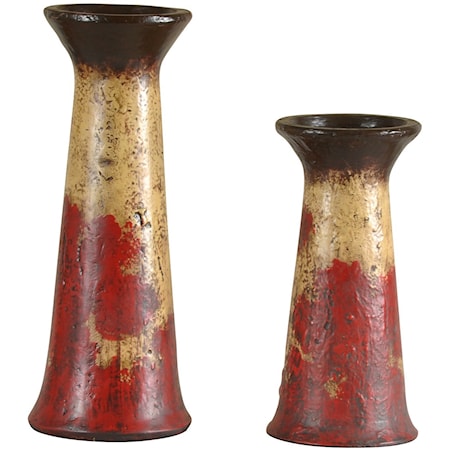 2 Piece Set of Multi-Colored Ceramic Candle Holders