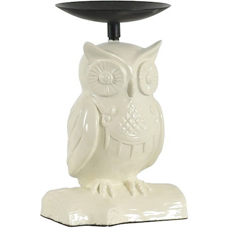 Ivory Owl Resin Candle Stand