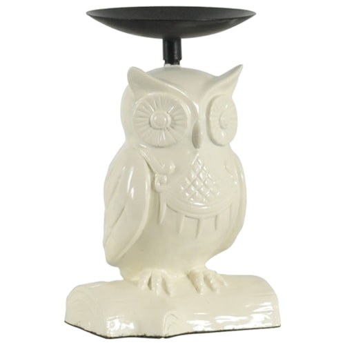 Ivory Owl Resin Candle Stand