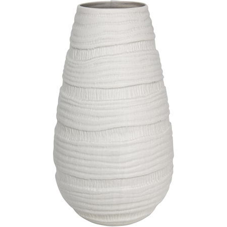 Ribbed White Ceramic Vase