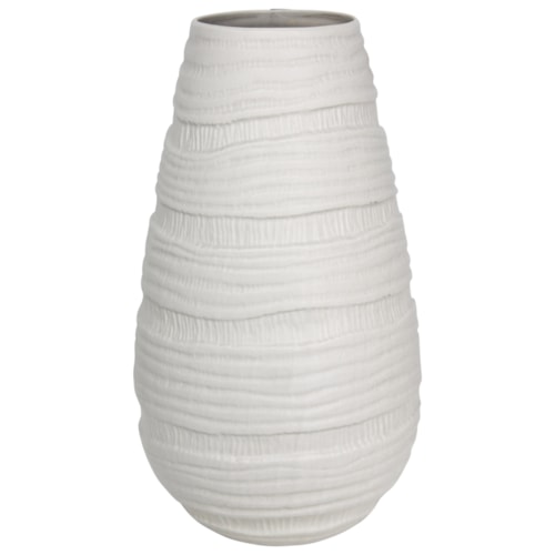 Ribbed White Ceramic Vase
