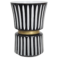 Black and White Ceramic Vase with Brass Accent