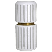 White Glass Vase with Brass Accent