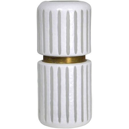 White Glass Vase with Brass Accent