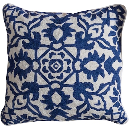 Patterned Blue and White Accent Pillow