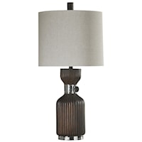 Walnut and Chrome Table Lamp with Base Rotary Switch