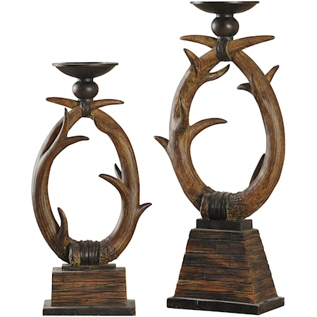 Set of Two Antler Candle Holders