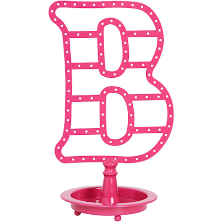 Pink "B" Metal Table Top Jewelry Holder