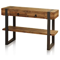 Console Table with 1 Shelf, 2 Drawers , and Forged Metal Legs