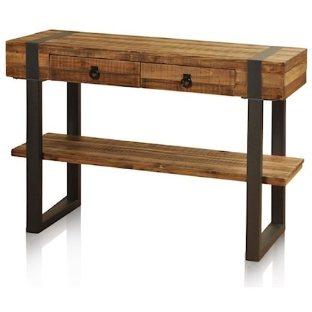 Console Table with 1 Shelf, 2 Drawers , and Forged Metal Legs