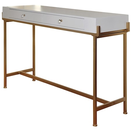 Console Table with 2 Drawers and an Antique Gold Metal Base
