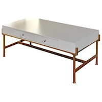 Coffee Table with 2 Drawers and an Antique Gold Metal Base