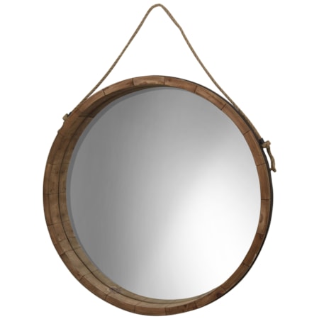 Round Wood Barrel Mirror