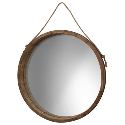 Round Wood Barrel Mirror