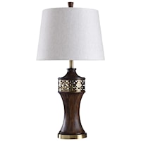 Traditional Painted Wood Finish with Open Work Lazer Cut Metal Detail and Base Table Lamp