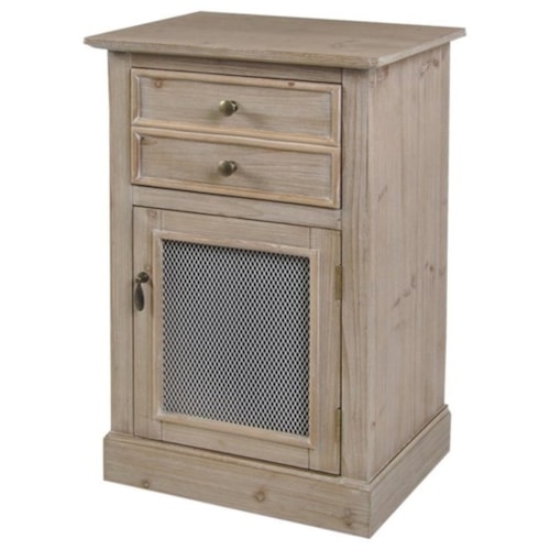 Pine Accent Cabinet with Metal Mesh Door
