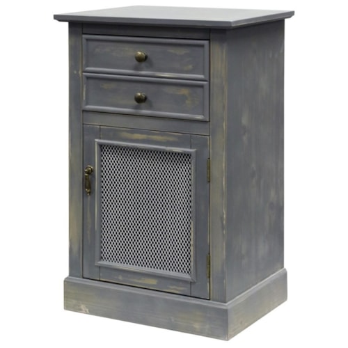 Weathered Gray Cabinet with Mesh Door and One Drawer