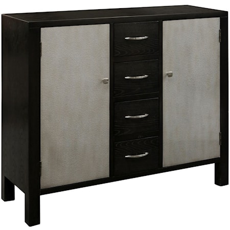 4 Drawer Cabinet with Metallic Silver Doors