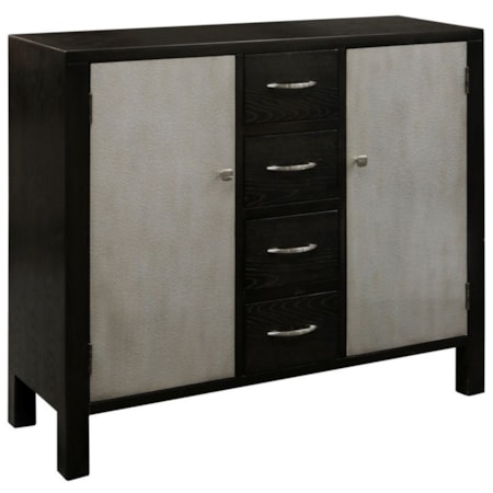 4 Drawer Cabinet with Metallic Silver Doors