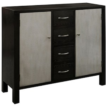 4 Drawer Cabinet with Metallic Silver Doors