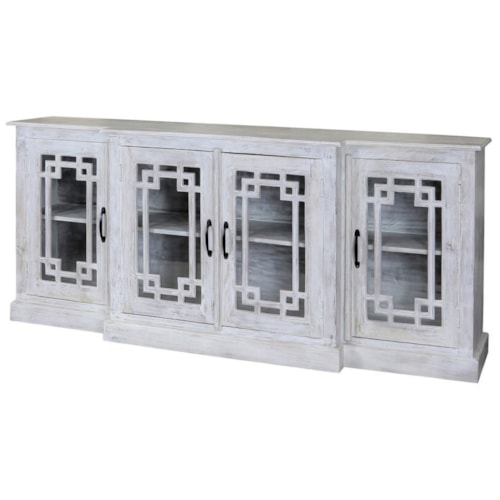 Bennett 4 Door Vintage Farmhouse Breakfront Dining Credenza with Glass Doors