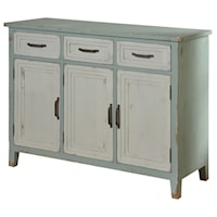 Mint 3 Drawer 3 Door Credenza with White Accents