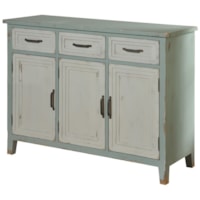Mint 3 Drawer 3 Door Credenza with White Accents