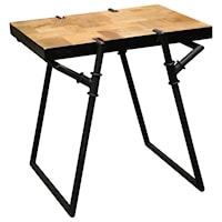 Industrial Side Table with Metal Pipe Base