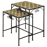 Set of Two Wrought Iron Nesting Tables with Stone Mosaic Tops