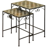 Set of Two Wrought Iron Nesting Tables with Stone Mosaic Tops