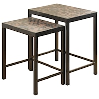 Set of Two Metal Nesting Tables with Mosaic Tops 