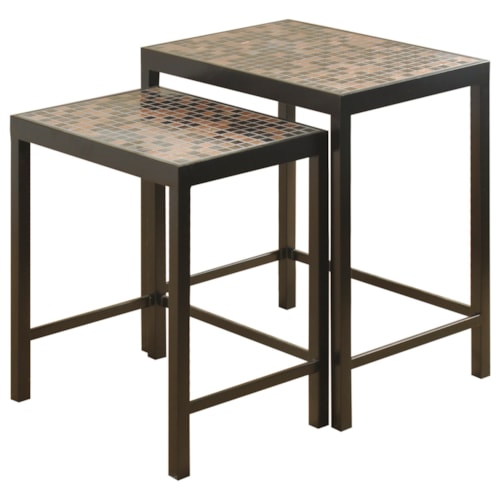 Set of Two Metal Nesting Tables with Mosaic Tops 