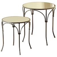 Set of 2 End Tables with Mirror and Gun Metal Frame