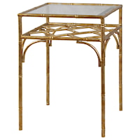 Brass Metal Accent Table with Tempered Glass