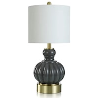 Navy Glass and Gold Steel Table Lamp with White Shade