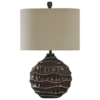 Ripple Effect Transitional Table Lamp With Oval Linen Shade