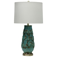 Aqua Ceramic Table Lamp with Bird Detailing