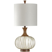 Brass And Wood Barrel Table Lamp